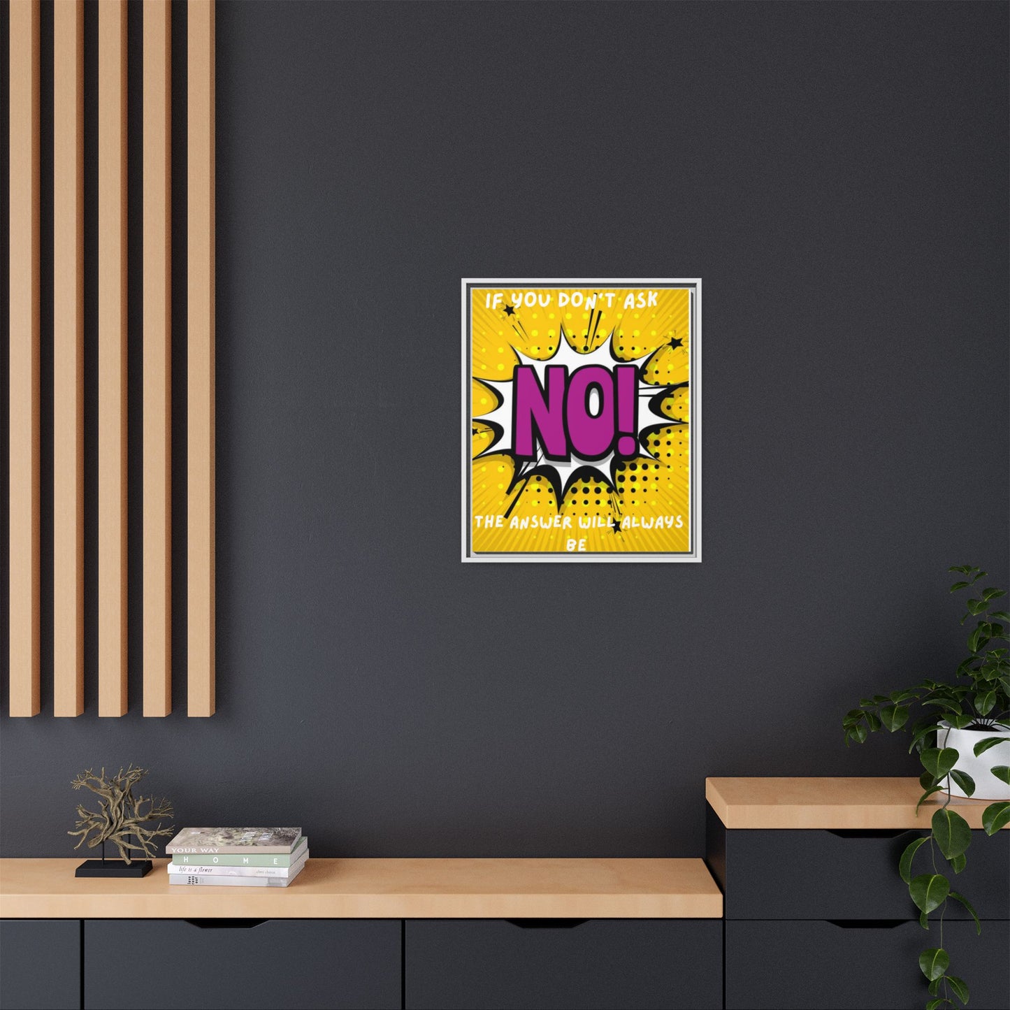 Framed Pop Art Canvas - "If You Don't Ask, NO!" Motivational Wall Art