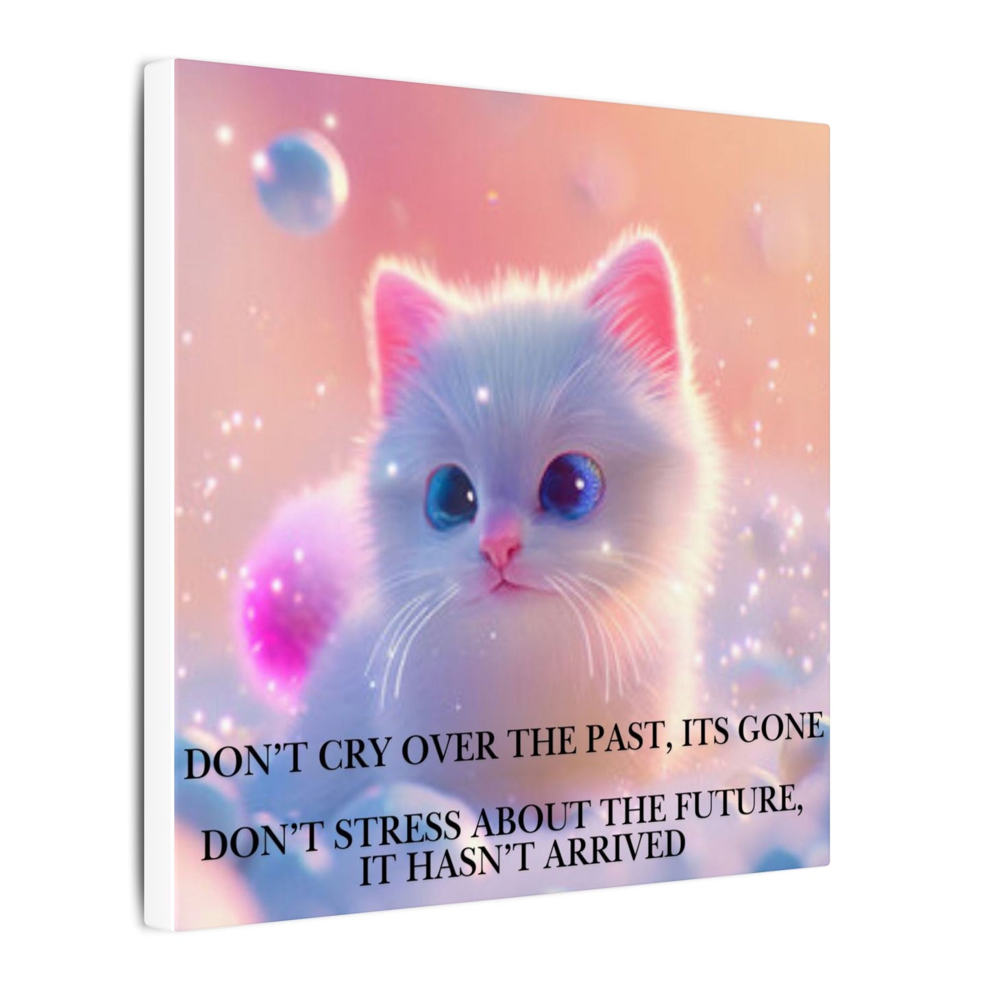 Inspirational Pastel Kitten Canvas - "Live in the Present" Wall Art