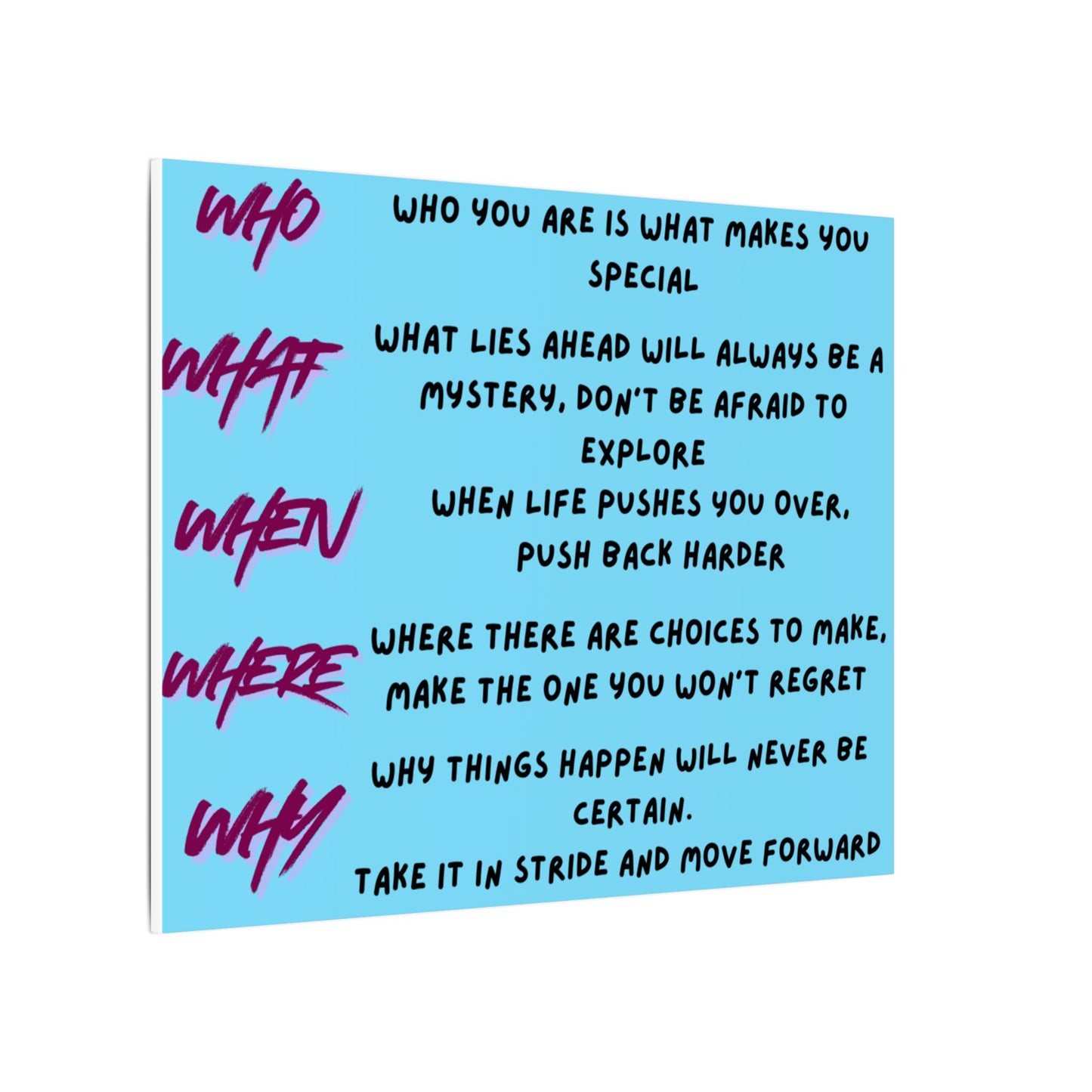 Matte Canvas Wall Art — Motivational 'Who What When Where Why' Inspirational Quote Print
