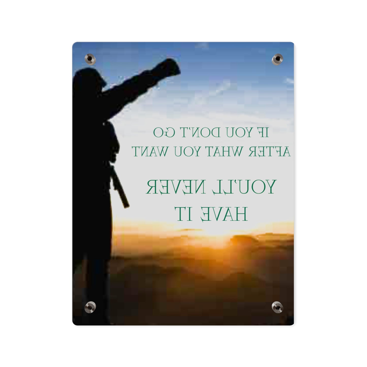 Acrylic Wall Art Panel — Motivational Sunset Quote “If You Don't Go After What You Want, You'll Never Have It”