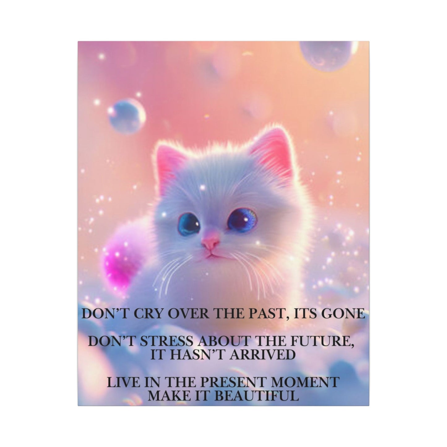 Inspirational Pastel Kitten Canvas - "Live in the Present" Wall Art