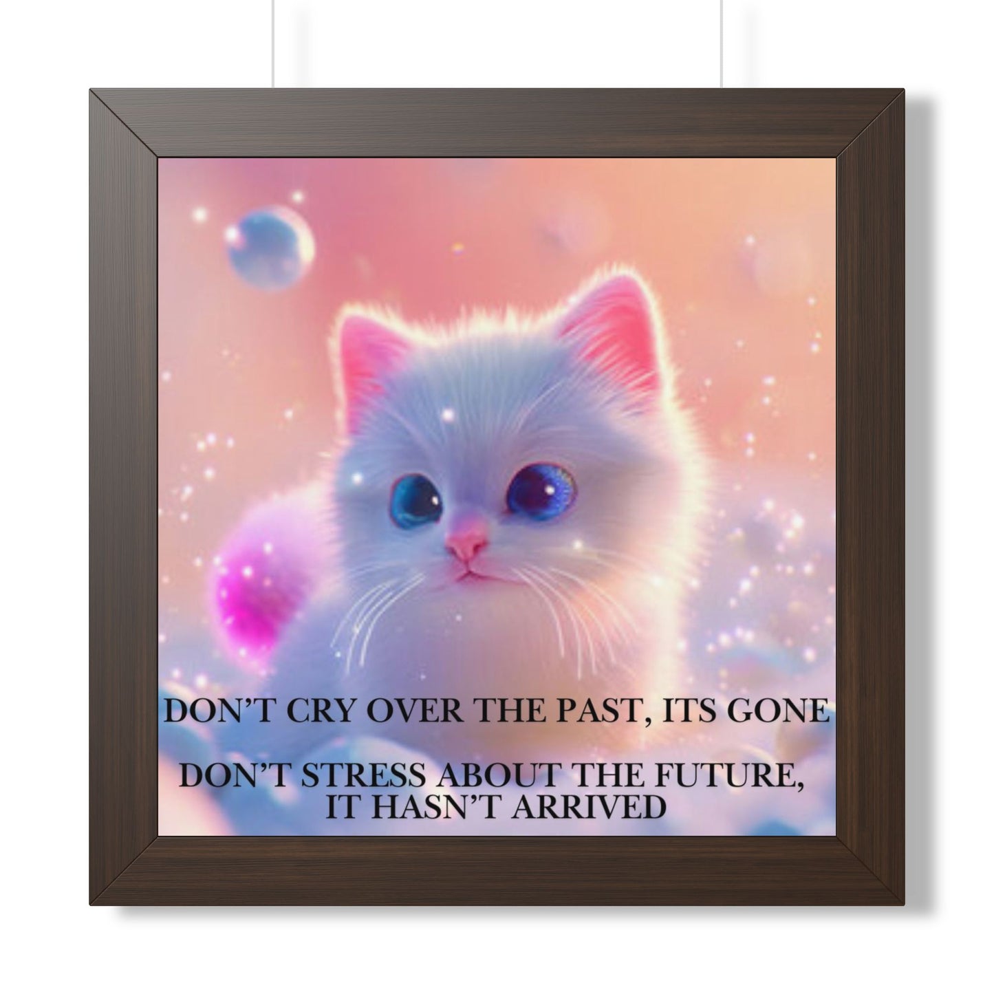 Inspirational Cat Framed Poster — "Live in the Present" Motivational Wall Art