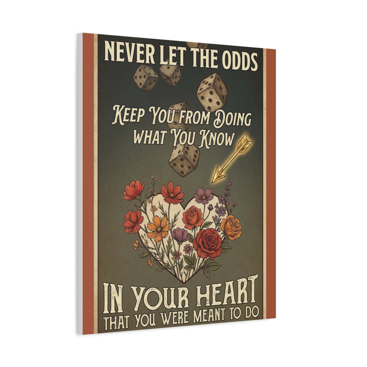 Inspirational Dice & Floral Heart Canvas