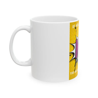 Pop Art 'If You Don't Ask, No!' Ceramic Mug – Funny Motivational Coffee Cup