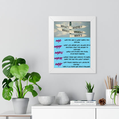 Motivational Direction Sign Poster — 'Who/What/When/Where/Why' Inspirational Wall Art