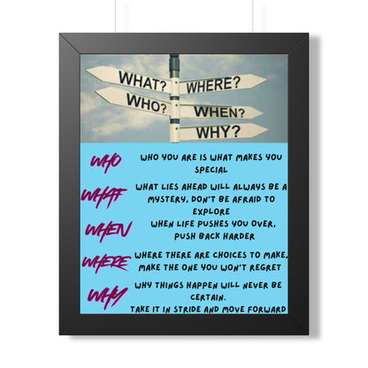Motivational Direction Sign Poster — 'Who/What/When/Where/Why' Inspirational Wall Art