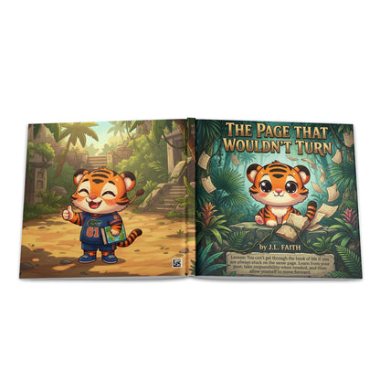 Hardcover Photo Book — "The Page That Wouldn't Turn" Children's Storybook (Cute Tiger Bedtime Adventure)