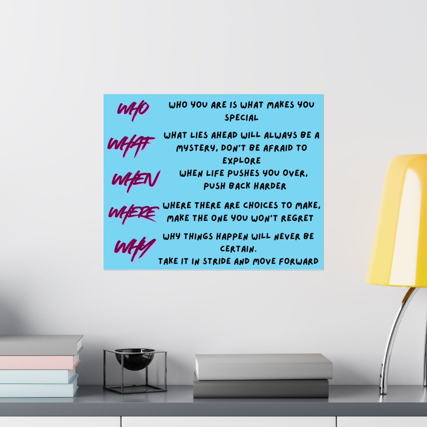 Inspirational 'Who What When Where Why' Satin Poster — Motivational Quote Wall Art