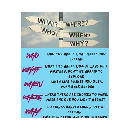 Motivational Directional Sign Canvas — 'Who What When Where Why' Inspirational Wall Art