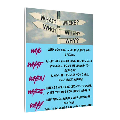 Motivational Directional Sign Canvas — 'Who What When Where Why' Inspirational Wall Art