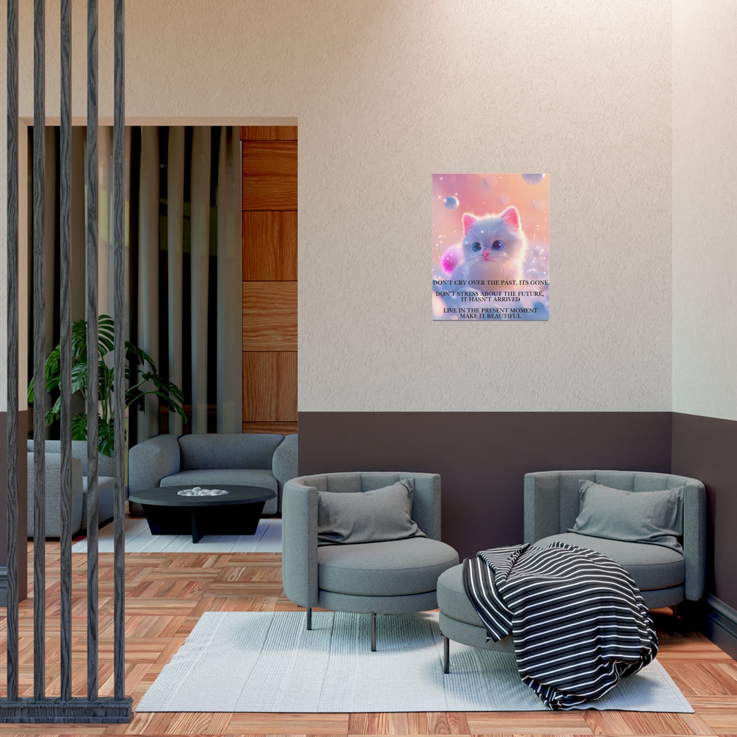 Inspirational Kitten Poster — "Don't Cry Over the Past" Motivational Wall Art