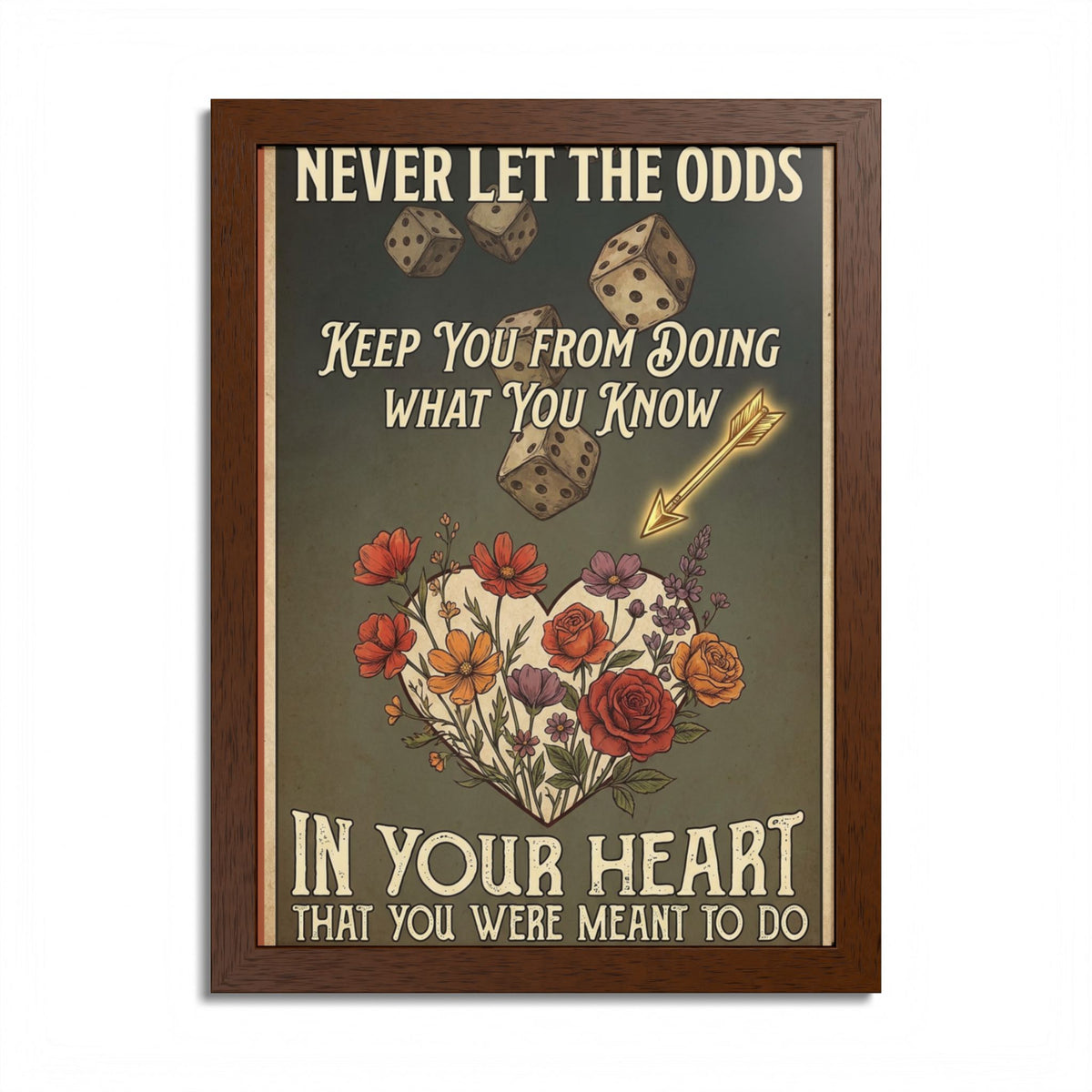Framed Poster – "Never Let the Odds" Inspirational Floral Heart Art
