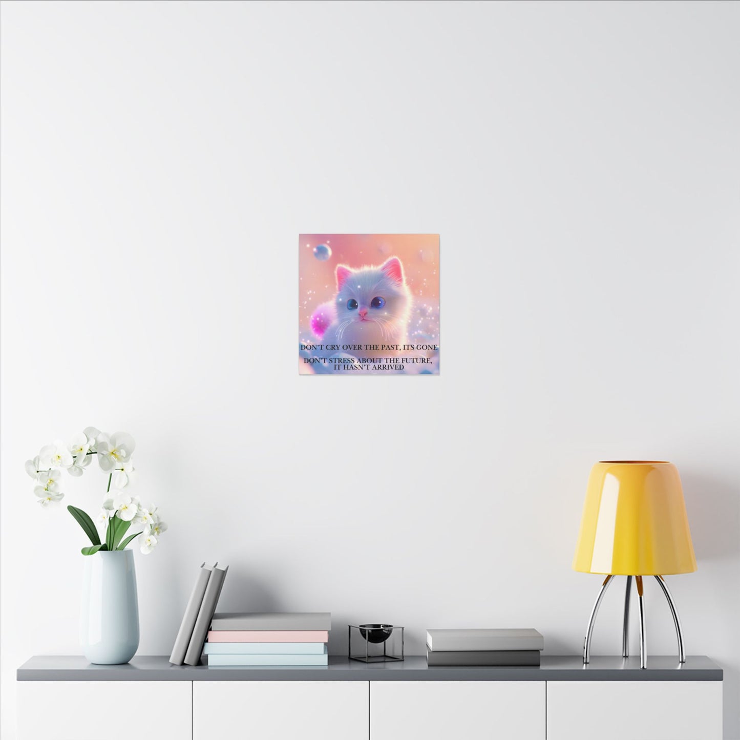 Inspirational Pastel Kitten Canvas - "Live in the Present" Wall Art