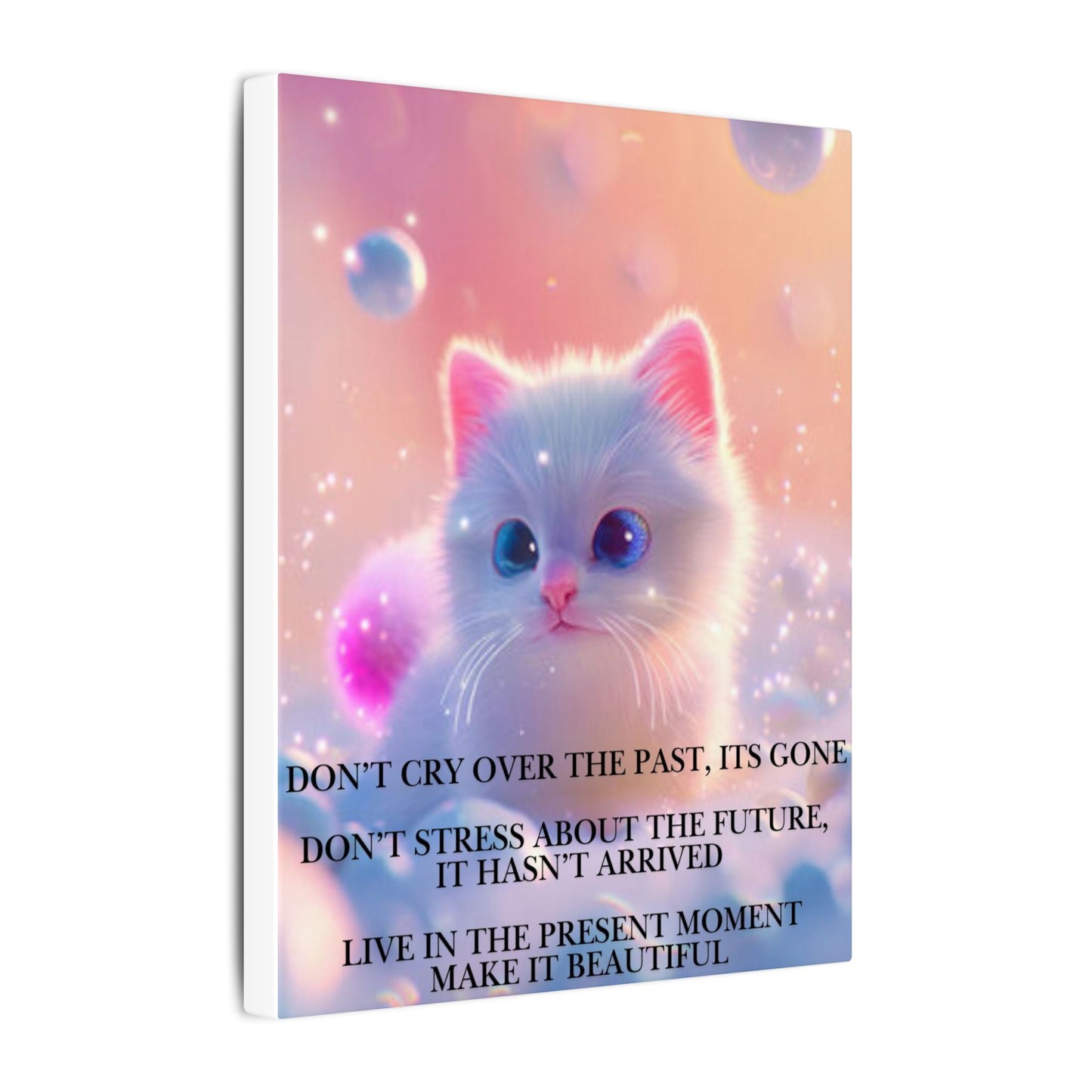 Inspirational Pastel Kitten Canvas - "Live in the Present" Wall Art
