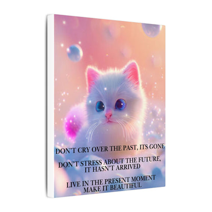 Inspirational Pastel Kitten Canvas - "Live in the Present" Wall Art