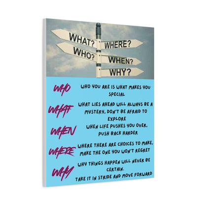 Motivational Canvas Wall Art — 'Who What When Where Why' Inspirational Quote