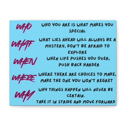 Inspirational 'Who What When Where Why' Matte Canvas Art