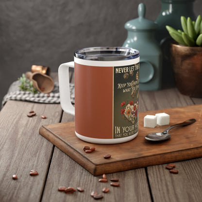 Inspirational Dice & Flowers 10oz Insulated Coffee Mug — "Never Let the Odds" Motivational Travel Cup