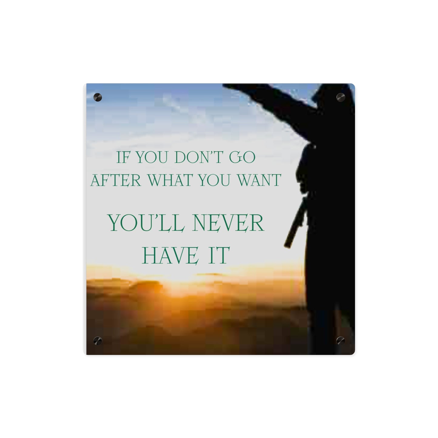 Acrylic Wall Art Panel — Motivational Sunset Quote “If You Don't Go After What You Want, You'll Never Have It”