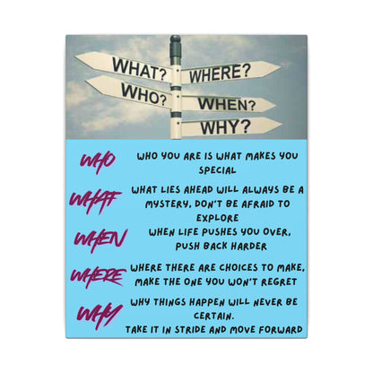 Motivational Directional Sign Canvas — 'Who What When Where Why' Inspirational Wall Art