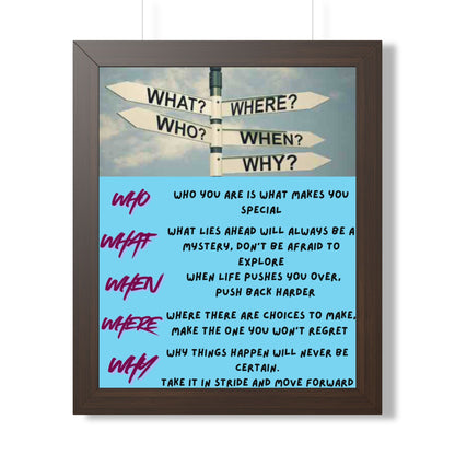 Motivational Direction Sign Poster — 'Who/What/When/Where/Why' Inspirational Wall Art