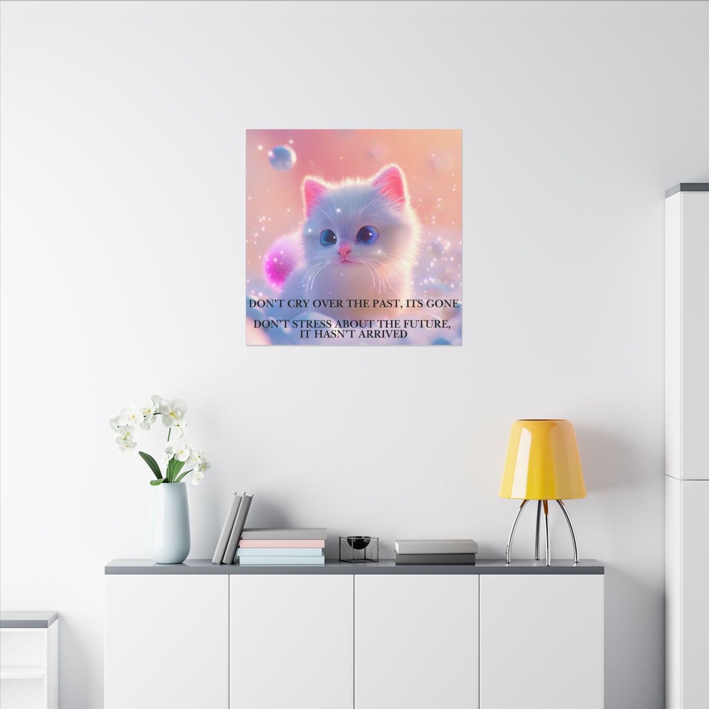 Inspirational Pastel Kitten Canvas - "Live in the Present" Wall Art