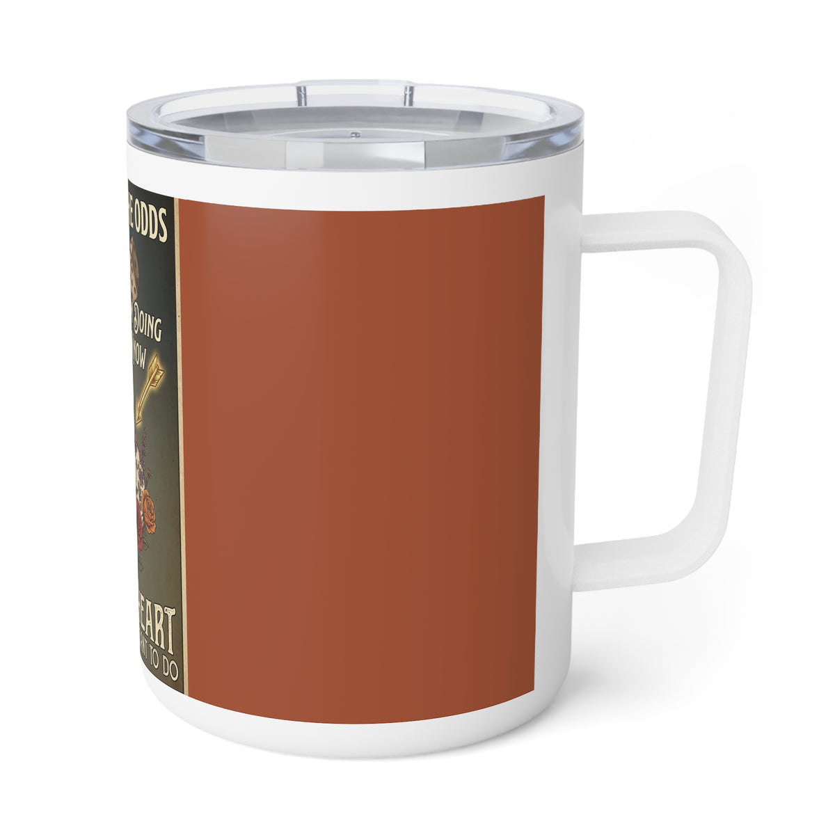 Inspirational Dice & Flowers 10oz Insulated Coffee Mug — "Never Let the Odds" Motivational Travel Cup
