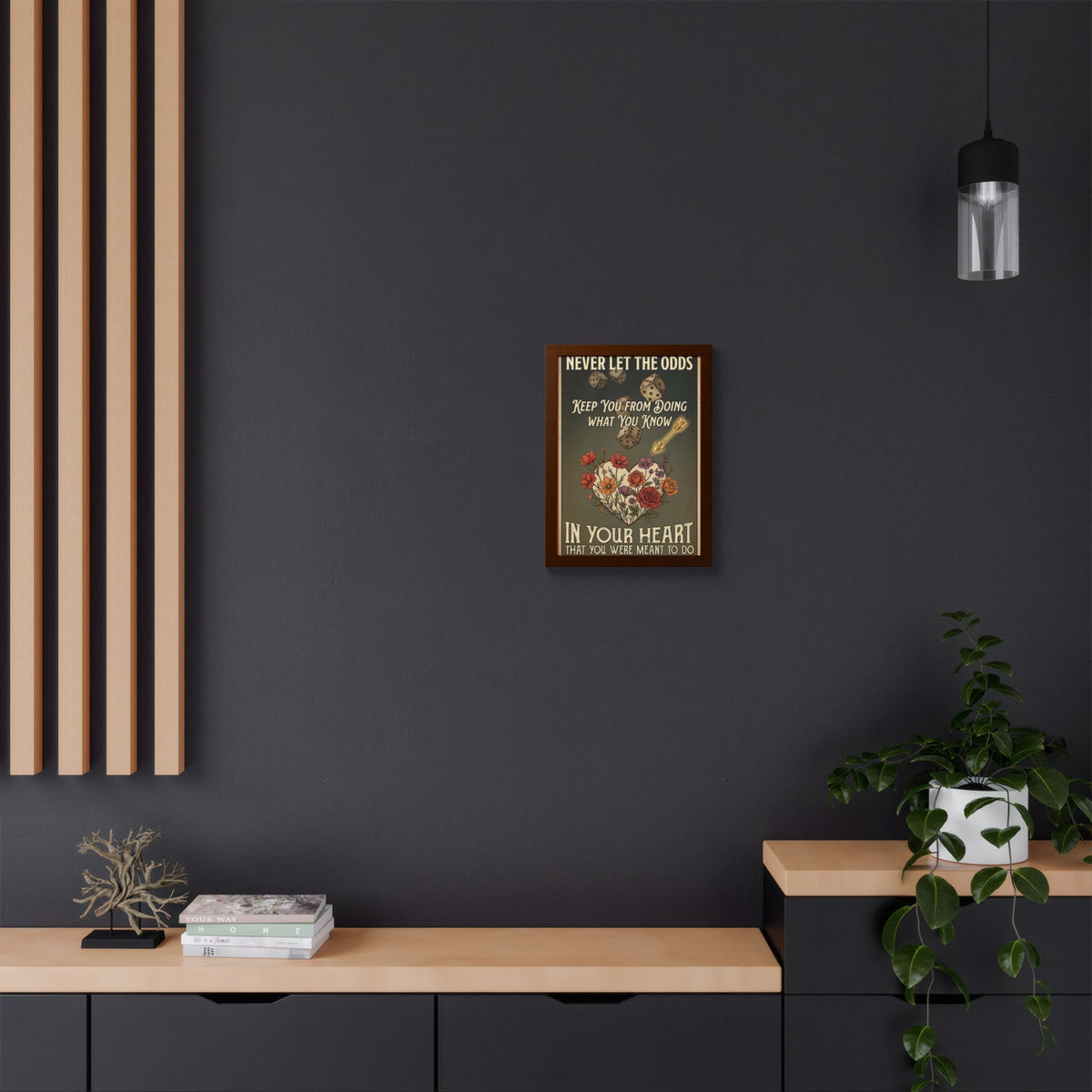 Framed Poster – "Never Let the Odds" Inspirational Floral Heart Art