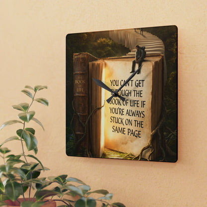 Acrylic Wall Clock — Inspirational 'You Can't Get Through The Book Of Life...' Bookscape Decor