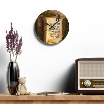 Acrylic Wall Clock — Inspirational 'You Can't Get Through The Book Of Life...' Bookscape Decor