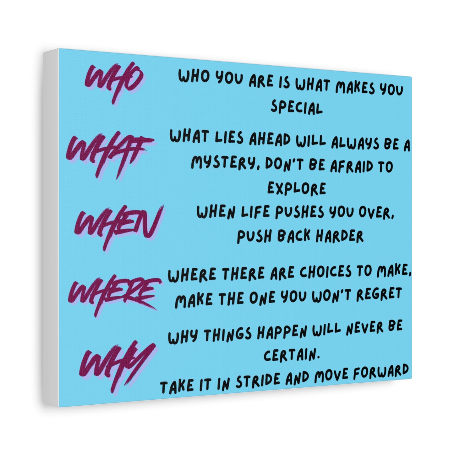 Inspirational 'Who What When Where Why' Matte Canvas Art