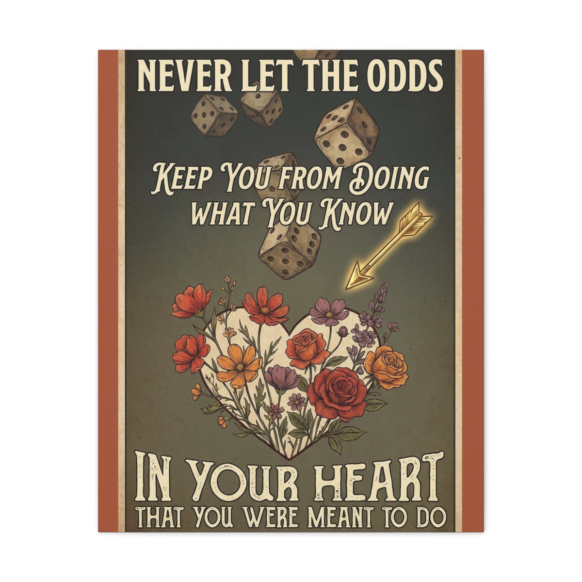 Inspirational Dice & Floral Heart Canvas