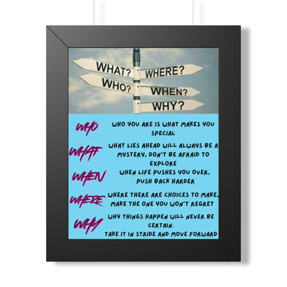 Motivational Direction Sign Poster — 'Who/What/When/Where/Why' Inspirational Wall Art