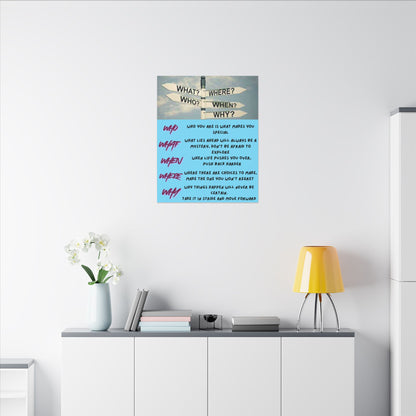 Motivational Directional Sign Canvas — 'Who What When Where Why' Inspirational Wall Art