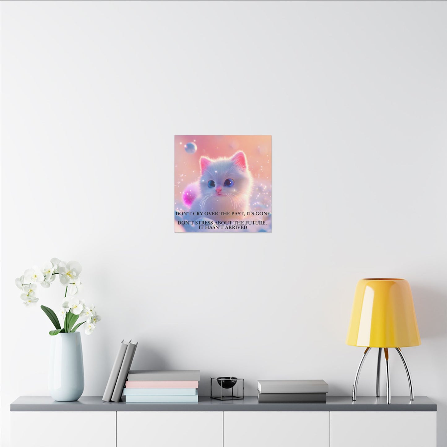 Inspirational Pastel Kitten Canvas - "Live in the Present" Wall Art