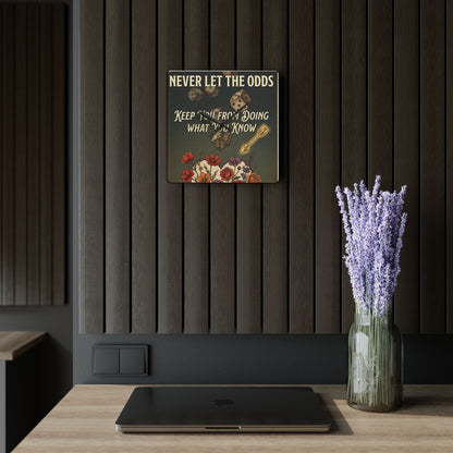 Motivational Dice Acrylic Wall Clock — "Never Let the Odds Keep You" Retro Floral