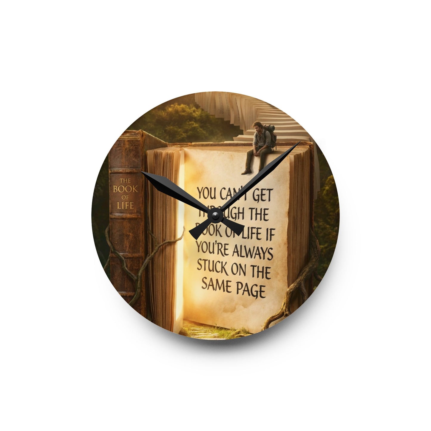 Acrylic Wall Clock — Inspirational 'You Can't Get Through The Book Of Life...' Bookscape Decor