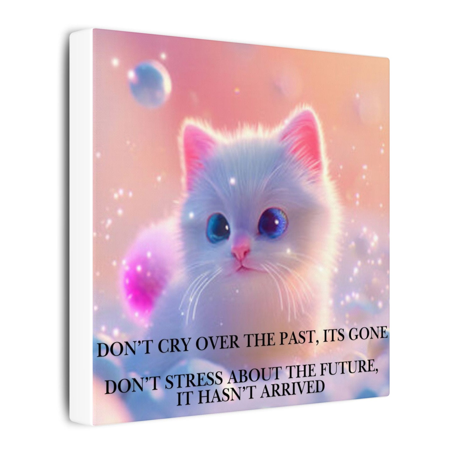 Inspirational Pastel Kitten Canvas - "Live in the Present" Wall Art