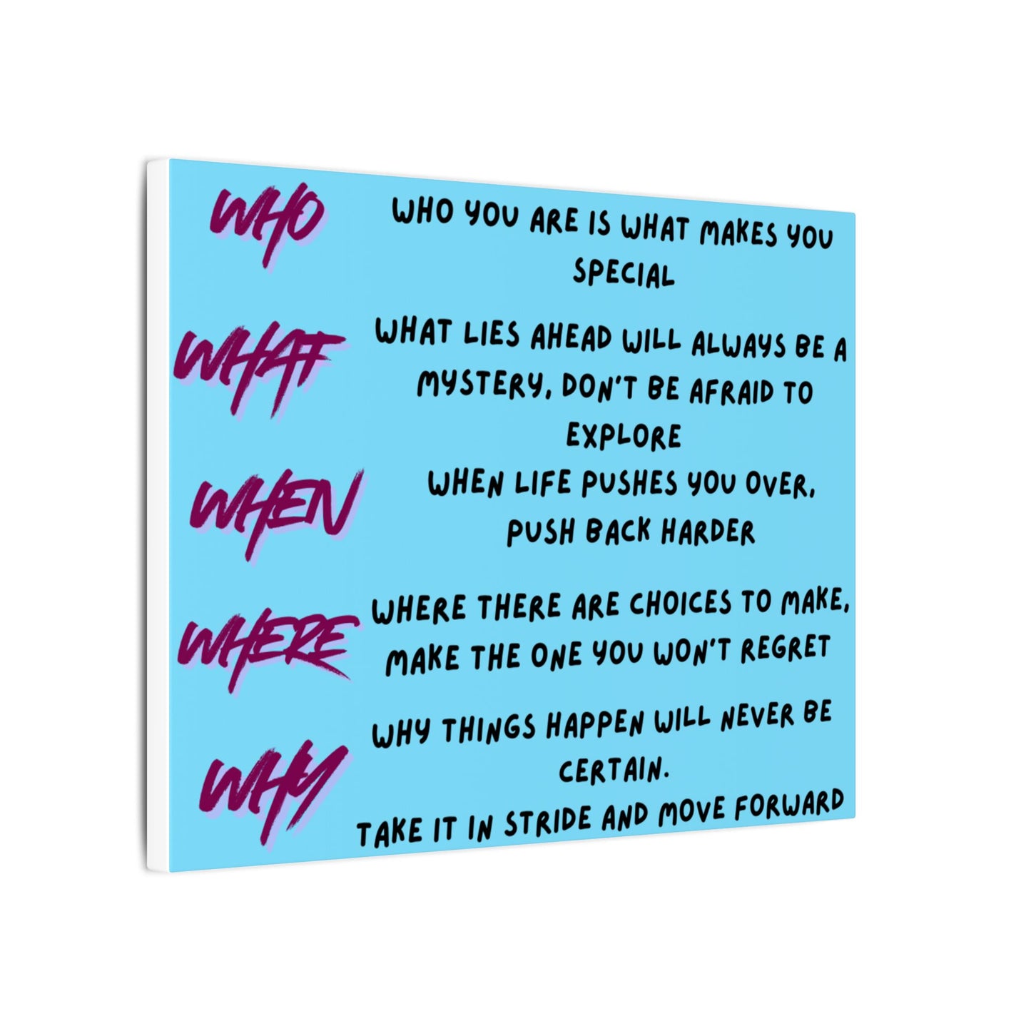 Inspirational 'Who What When Where Why' Matte Canvas Wall Art