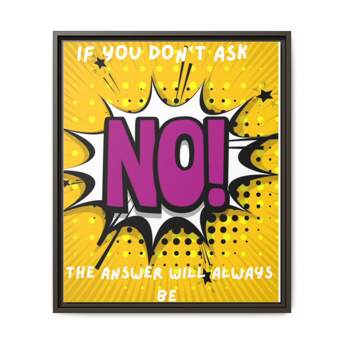 Framed Pop Art Canvas - "If You Don't Ask, NO!" Motivational Wall Art
