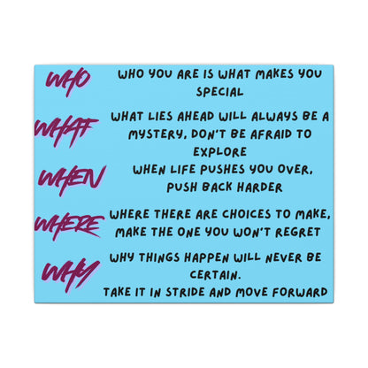 Matte Canvas Wall Art — Motivational 'Who What When Where Why' Inspirational Quote Print