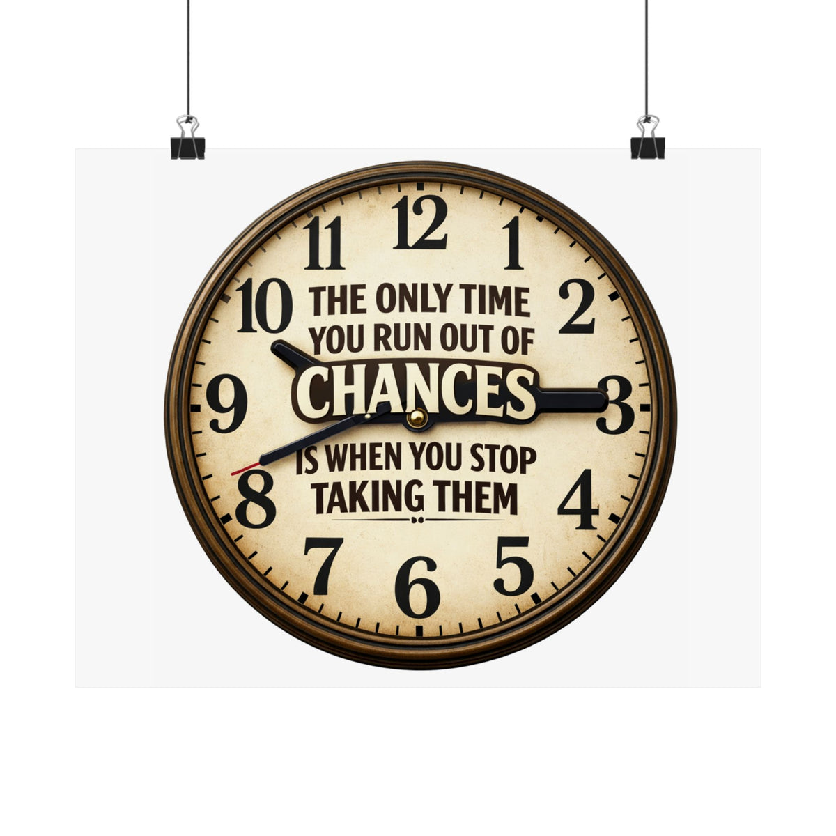 Motivational Clock Poster — "The Only Time You Run Out of Chances Is When You Stop Taking Them" Satin Print