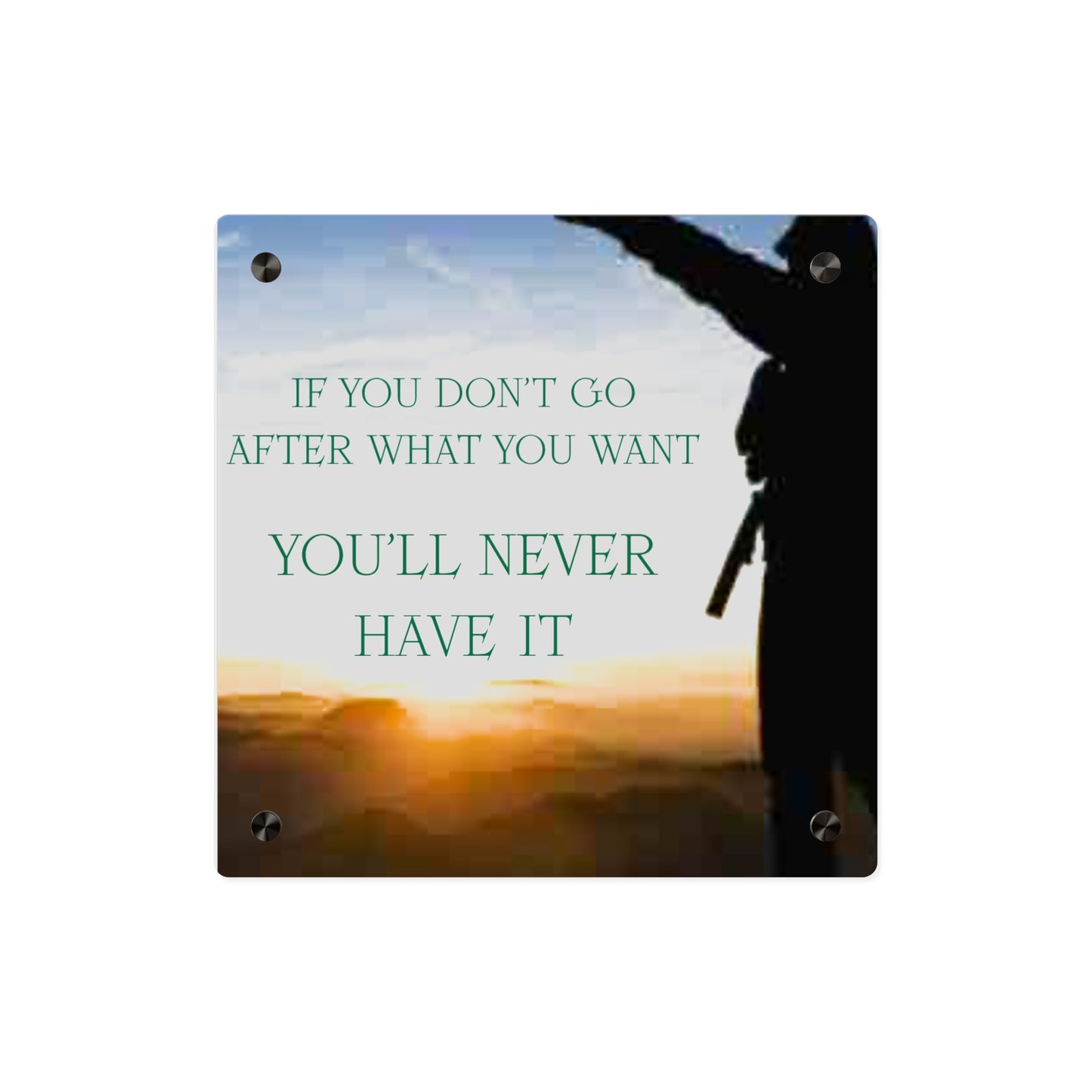 Acrylic Wall Art Panel — Motivational Sunset Quote “If You Don't Go After What You Want, You'll Never Have It”