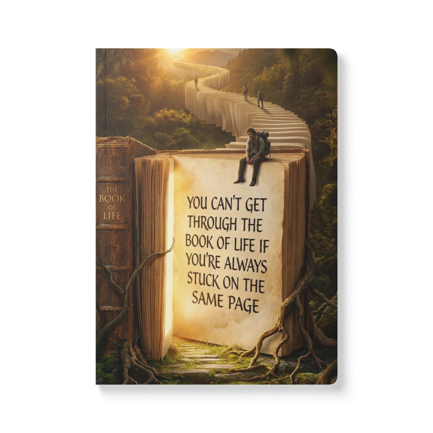 Inspirational Softcover Journal — "You Can't Get Through the Book of Life if You're Always Stuck on the Same Page"