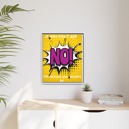Framed Pop Art Canvas - "If You Don't Ask, NO!" Motivational Wall Art