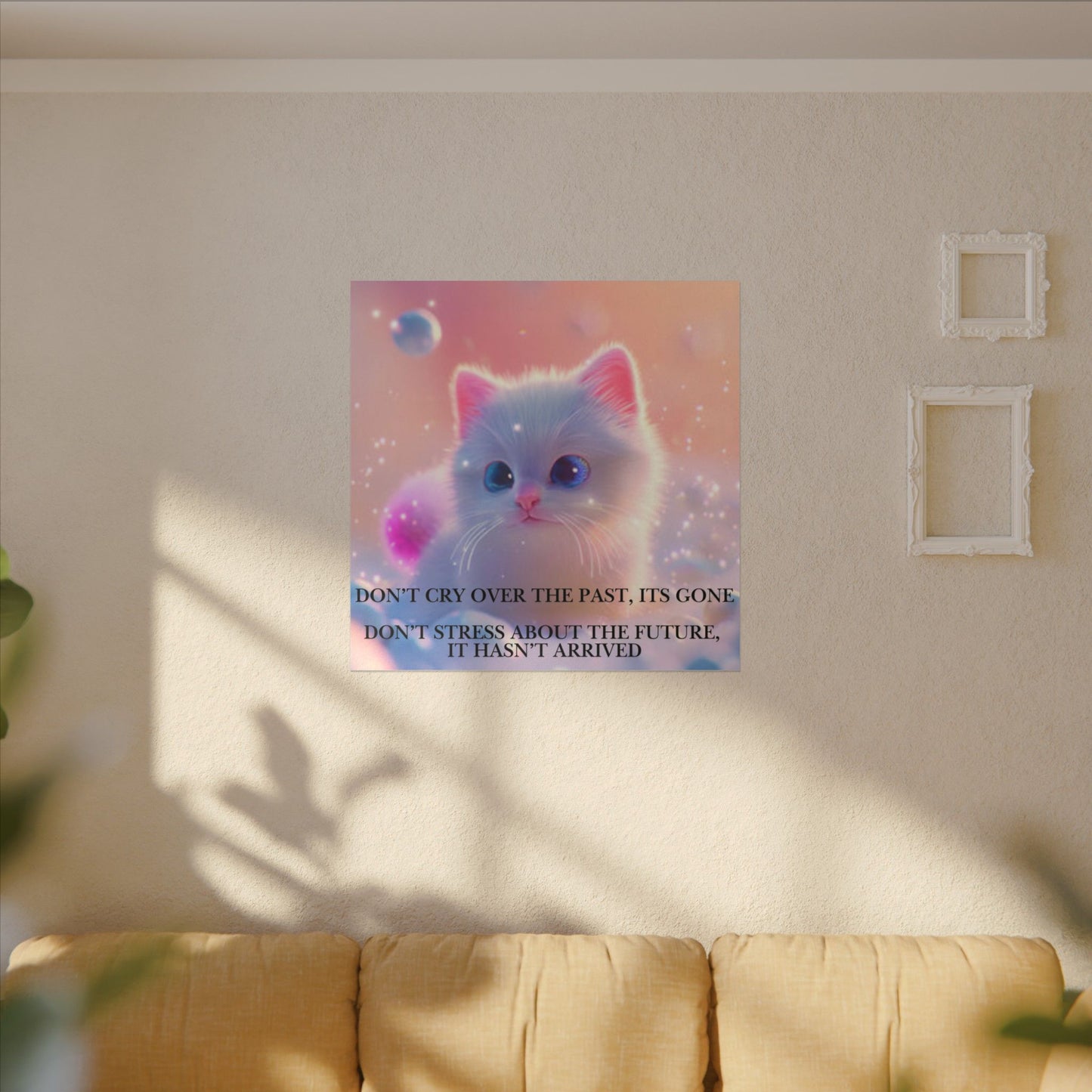 Inspirational Pastel Kitten Canvas - "Live in the Present" Wall Art