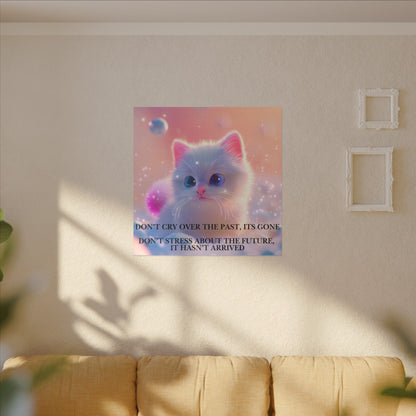 Inspirational Pastel Kitten Canvas - "Live in the Present" Wall Art