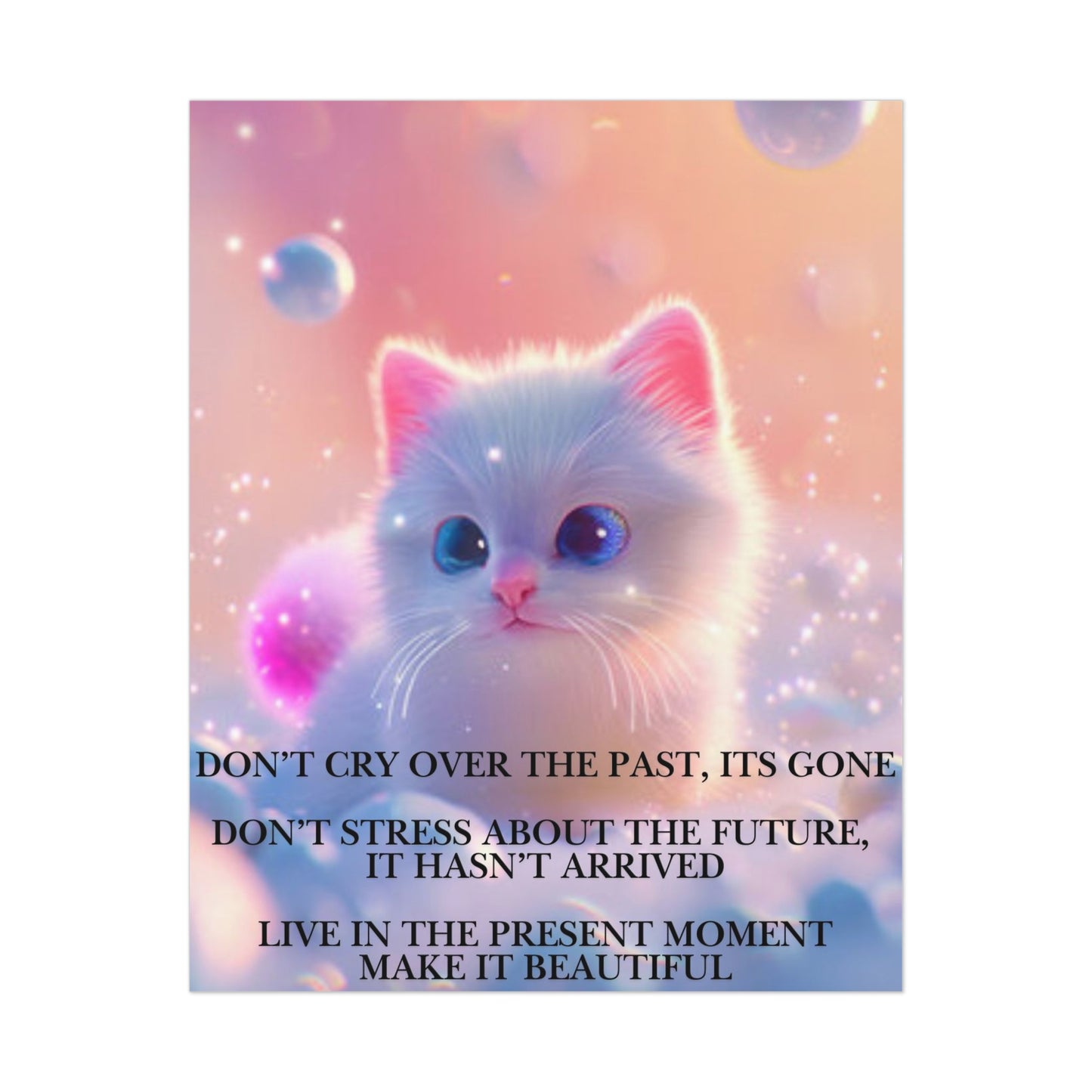 Inspirational Kitten Poster — "Don't Cry Over the Past" Motivational Wall Art