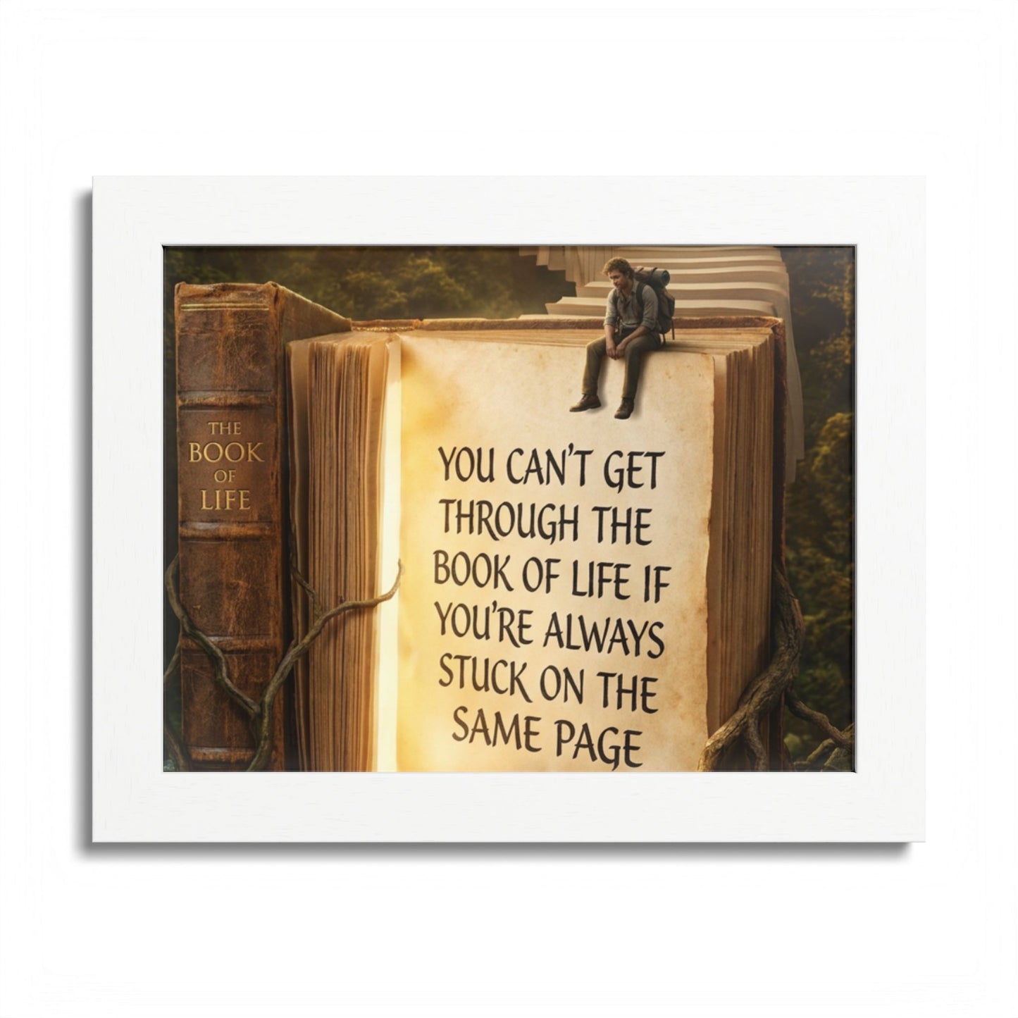 Framed Poster — Inspirational "You Can't Get Through the Book of Life" Quote (Literary Decor)