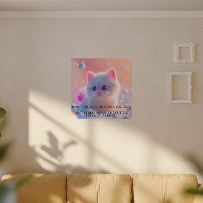 Inspirational Pastel Kitten Canvas - "Live in the Present" Wall Art